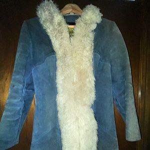 True Vintage Gastown Talk Ltd navy suede coat, size M